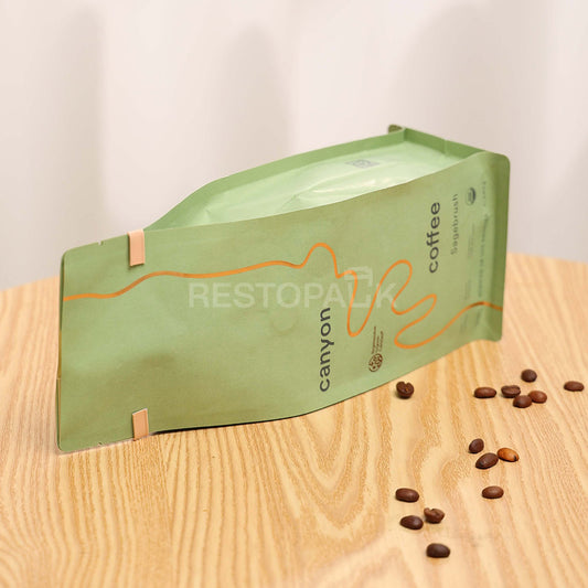 Custom Flat Bottom Coffee Bags with Tin Tie and Gold Foil Stamping