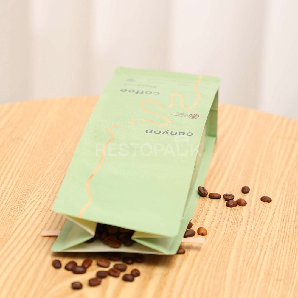 Custom Flat Bottom Coffee Bags with Tin Tie and Gold Foil Stamping