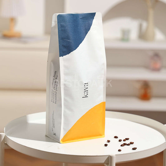 Custom White Kraft Paper Flat Bottom Coffee Bags with Zipper