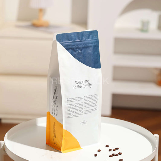 Custom White Kraft Paper Flat Bottom Coffee Bags with Zipper