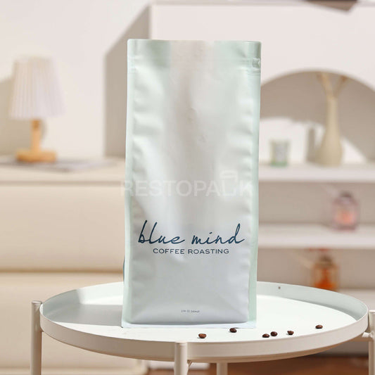 Custom Printed Plastic Flat Bottom Coffee Bags with Side Gusset Design