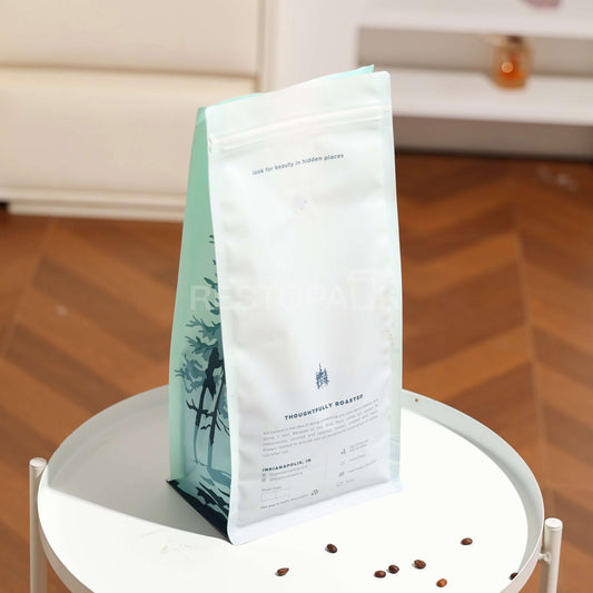 Custom Printed Plastic Flat Bottom Coffee Bags with Side Gusset Design