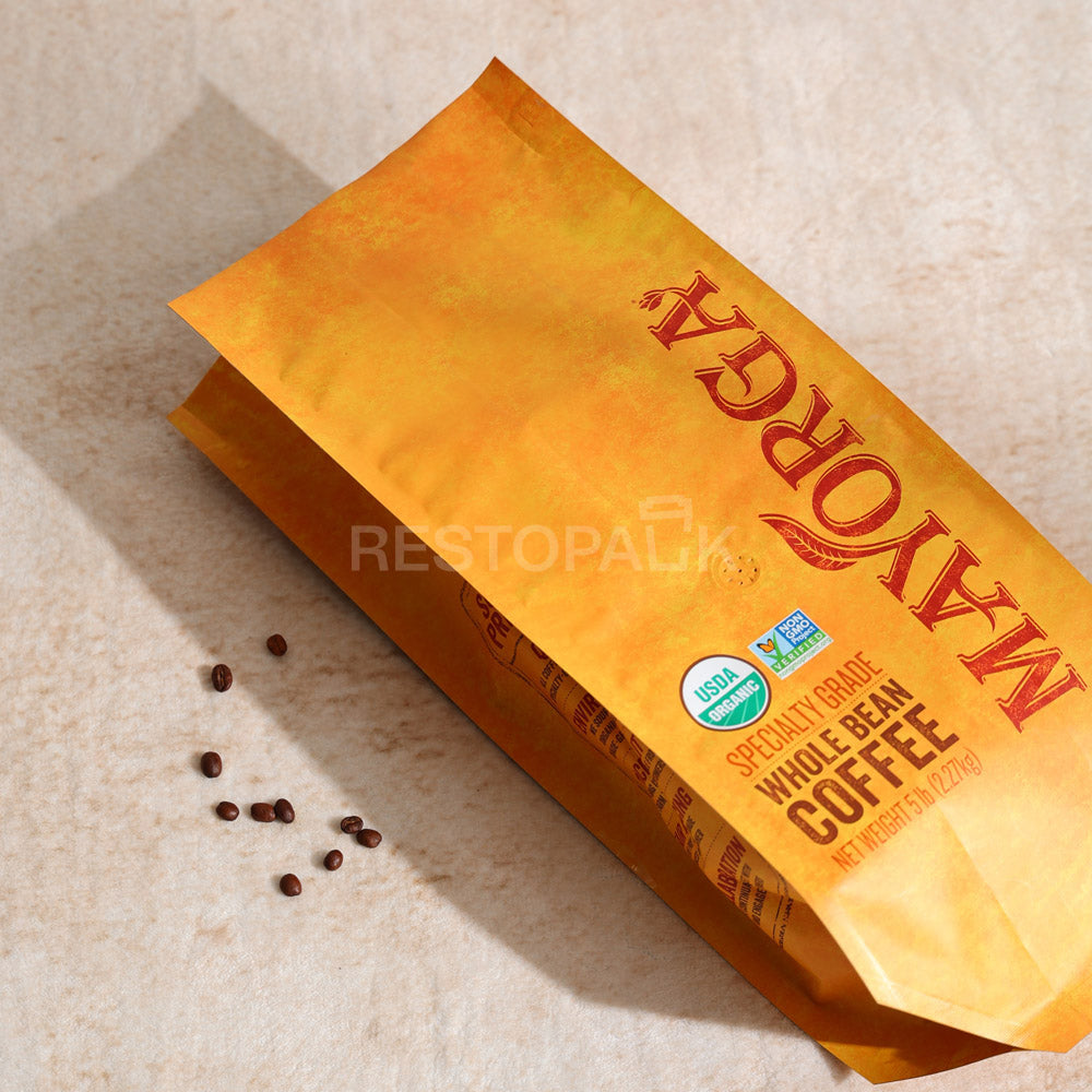 Custom Laminated Kraft Side Gusset Coffee Bags with Heat Seal