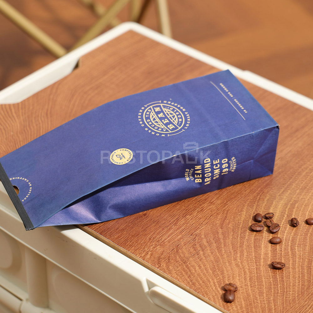 Custom Kraft Paper Flat Bottom Coffee Bags with Tin Tie