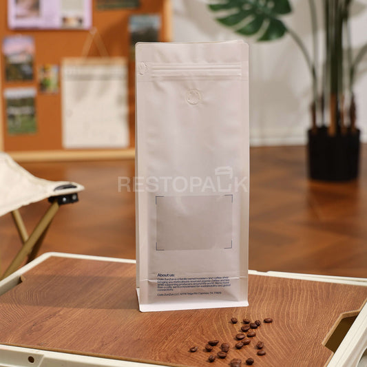 Compostable Flat Bottom Coffee Bags with Zipper and Label Area
