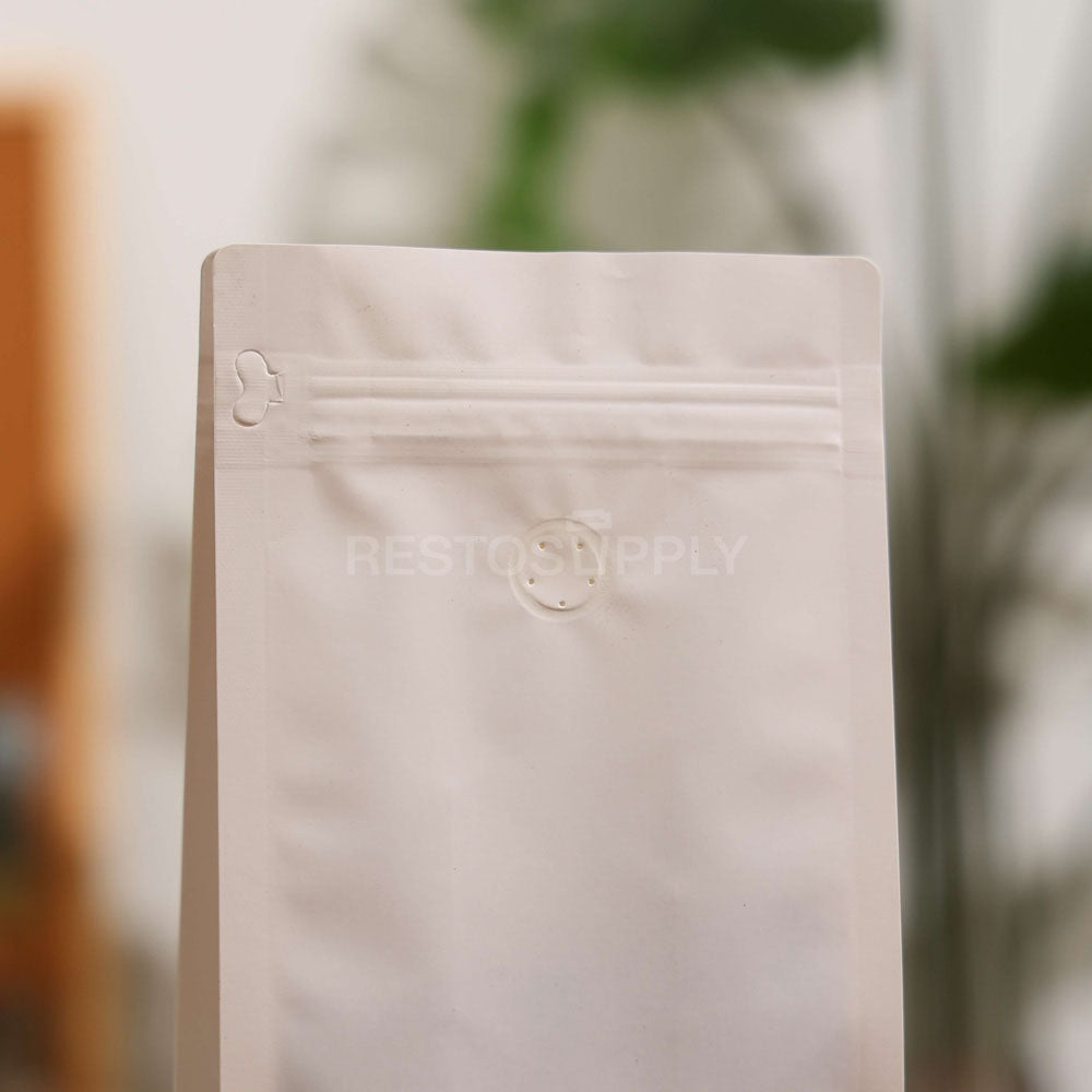 Compostable Flat Bottom Coffee Bags with Zipper and Label Area