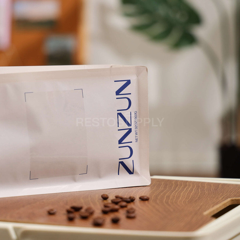 Compostable Flat Bottom Coffee Bags with Zipper and Label Area