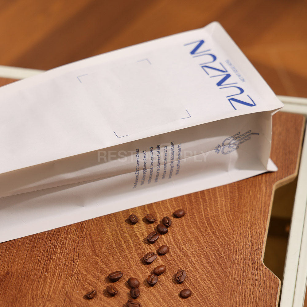 Compostable Flat Bottom Coffee Bags with Zipper and Label Area