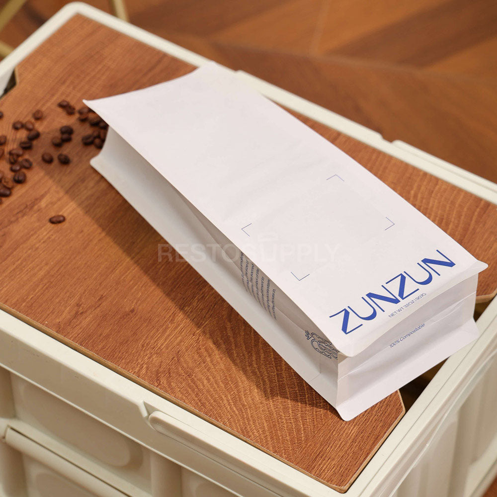 Compostable Flat Bottom Coffee Bags with Zipper and Label Area