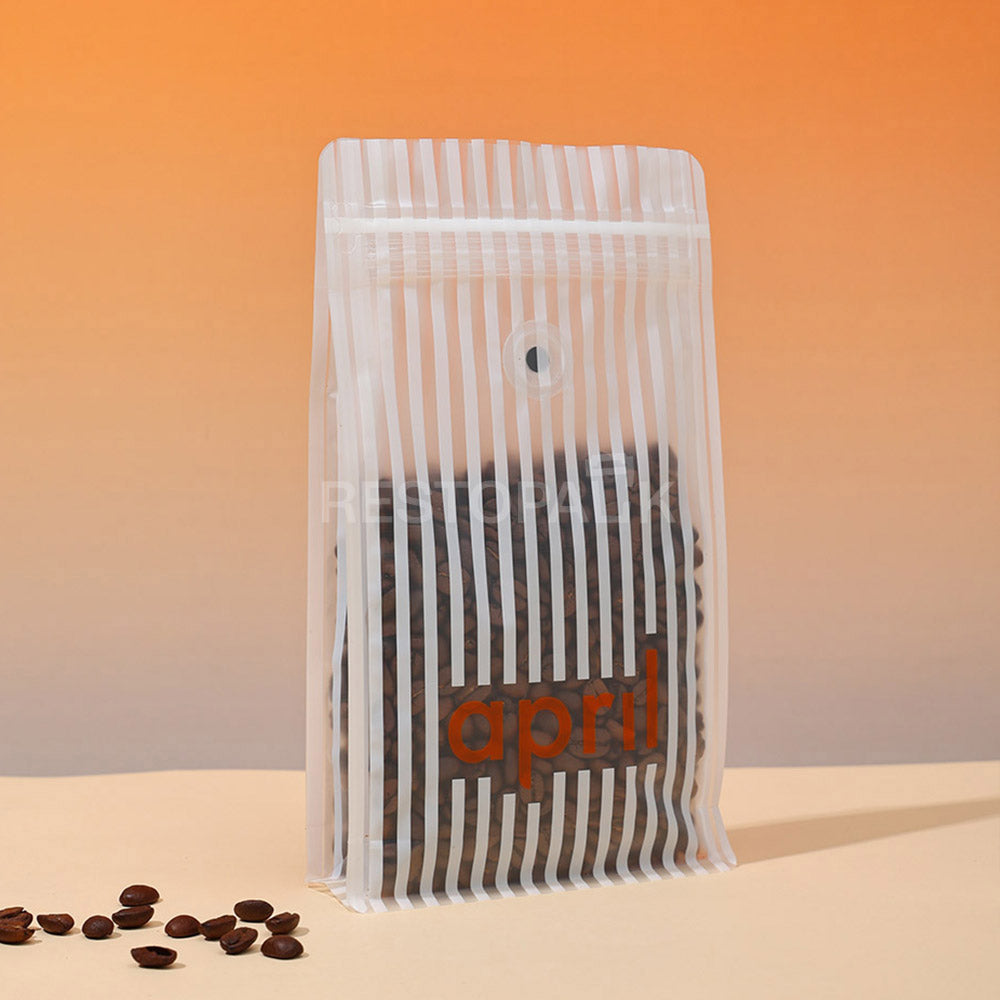 Custom Clear Plastic Flat Bottom Coffee Bag with Zipper