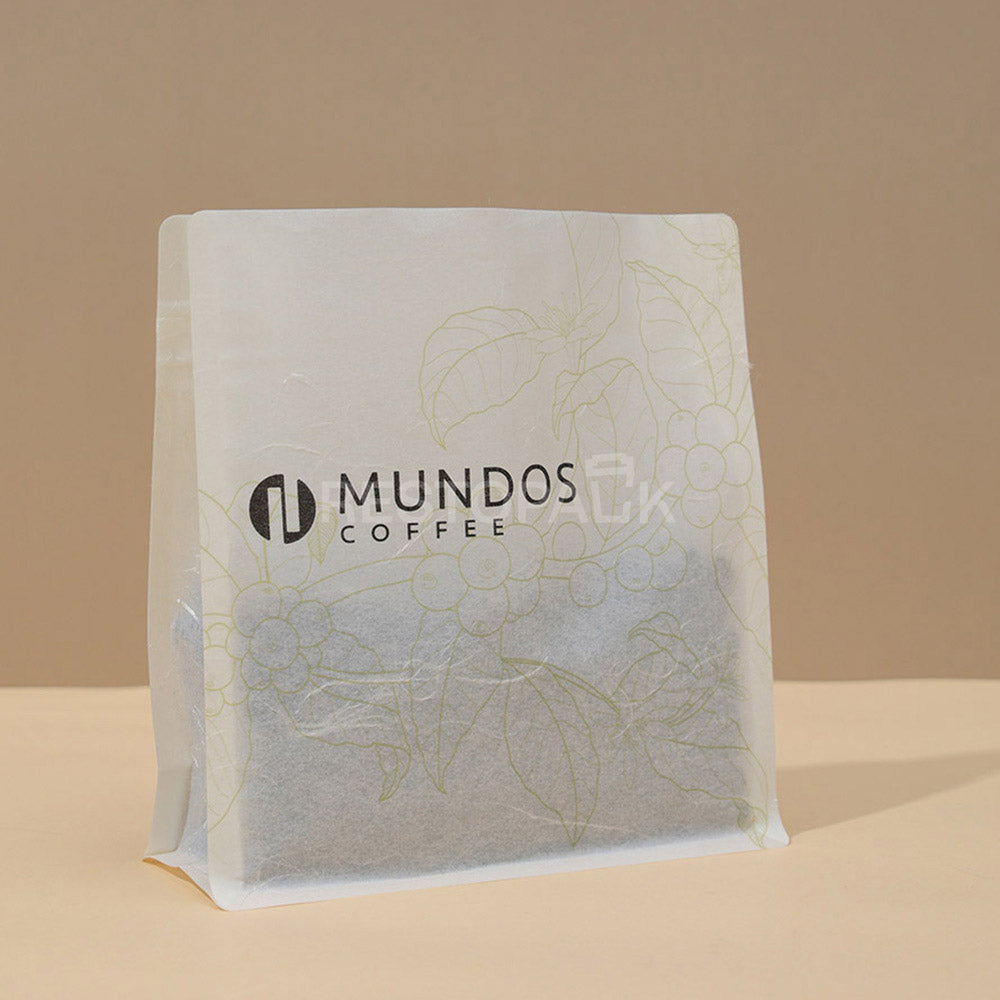 Translucent Coated Rice Paper Flat Bottom Coffee Bags with Zipper