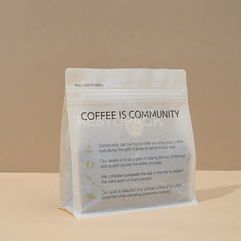Translucent Coated Rice Paper Flat Bottom Coffee Bags with Zipper