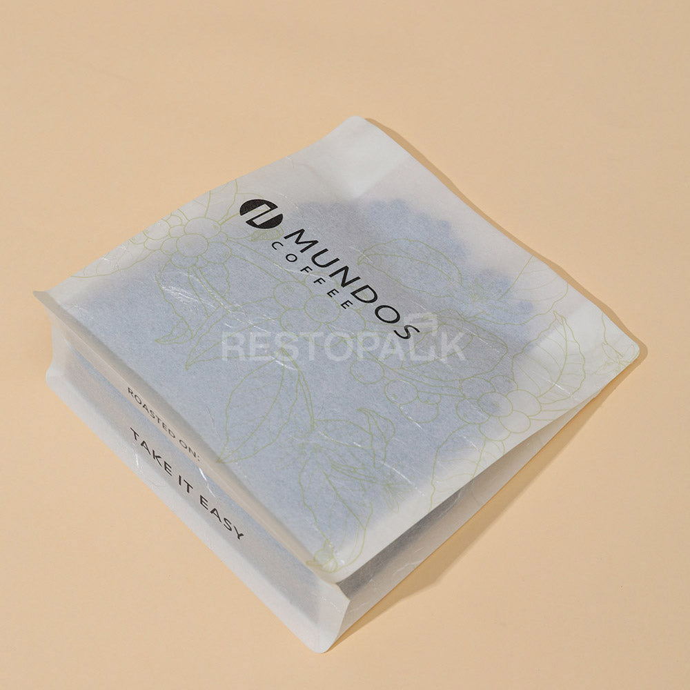 Translucent Coated Rice Paper Flat Bottom Coffee Bags with Zipper