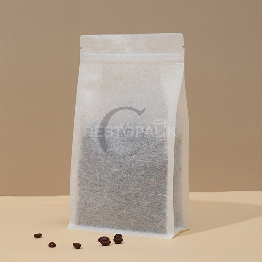 Custom Translucent Rice Paper Flat Bottom Coffee Bags