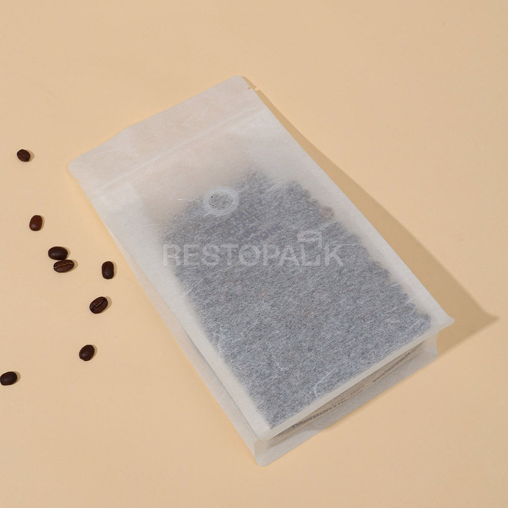 Custom Translucent Rice Paper Flat Bottom Coffee Bags