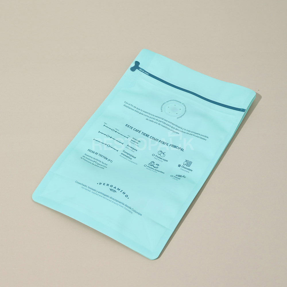 Custom Frosted Semi-Transparent Flat Bottom Coffee Bags with Zipper