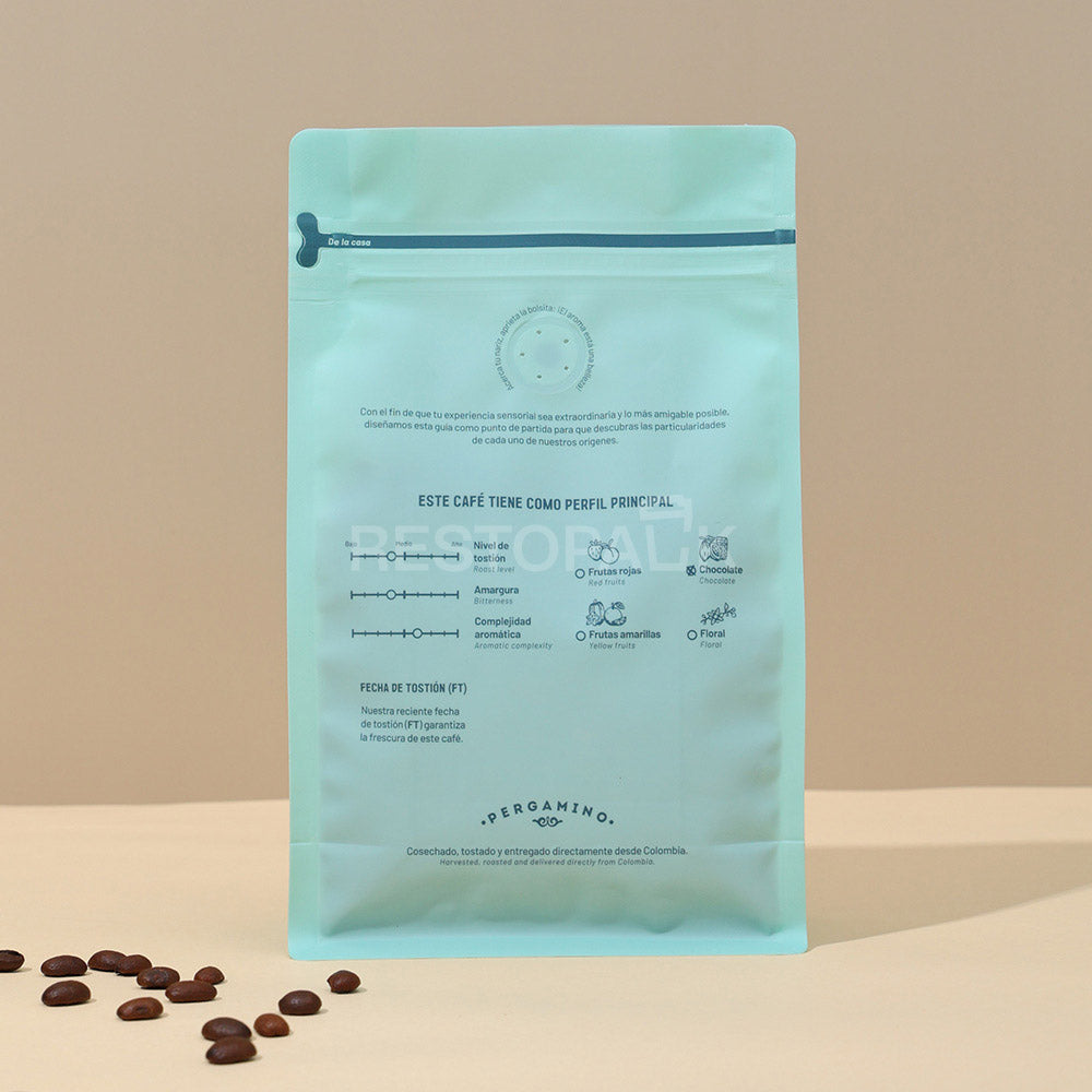 Custom Frosted Semi-Transparent Flat Bottom Coffee Bags with Zipper