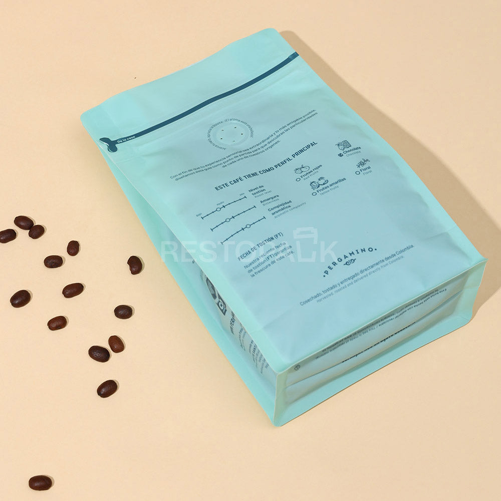 Custom Frosted Semi-Transparent Flat Bottom Coffee Bags with Zipper