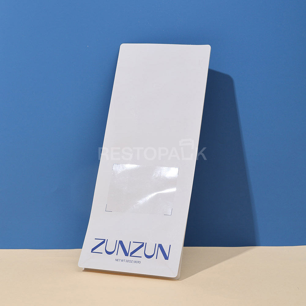 Compostable Flat Bottom Coffee Bags with Zipper and Label Area