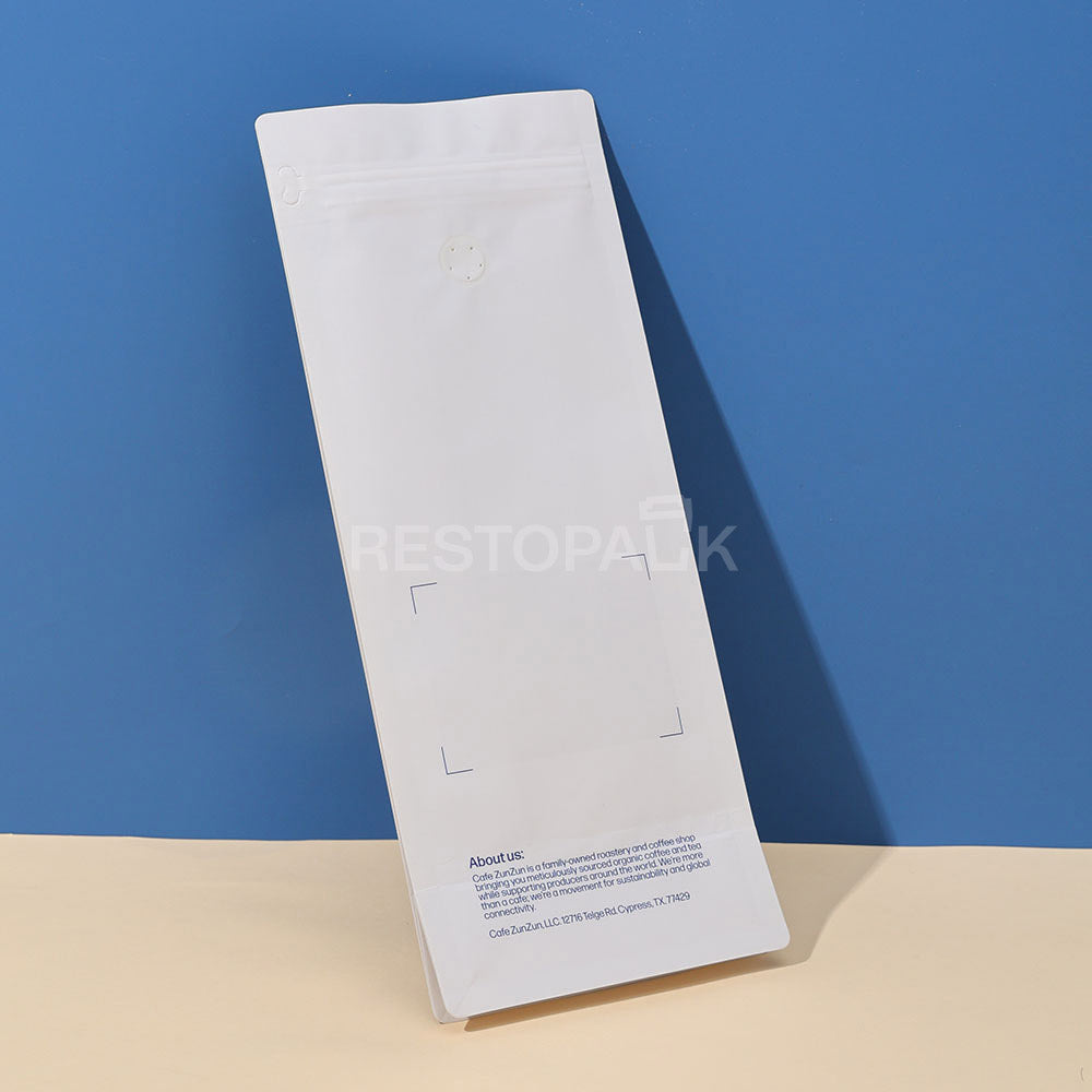 Compostable Flat Bottom Coffee Bags with Zipper and Label Area
