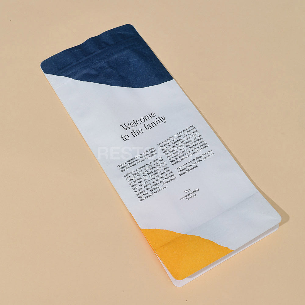 Custom White Kraft Paper Flat Bottom Coffee Bags with Zipper