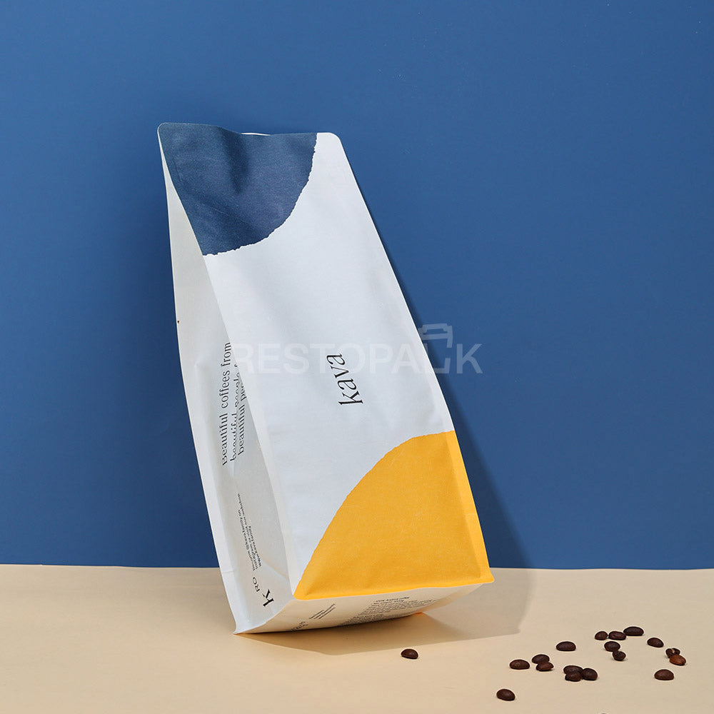 Custom White Kraft Paper Flat Bottom Coffee Bags with Zipper
