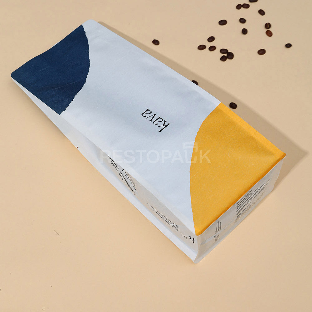 Custom White Kraft Paper Flat Bottom Coffee Bags with Zipper