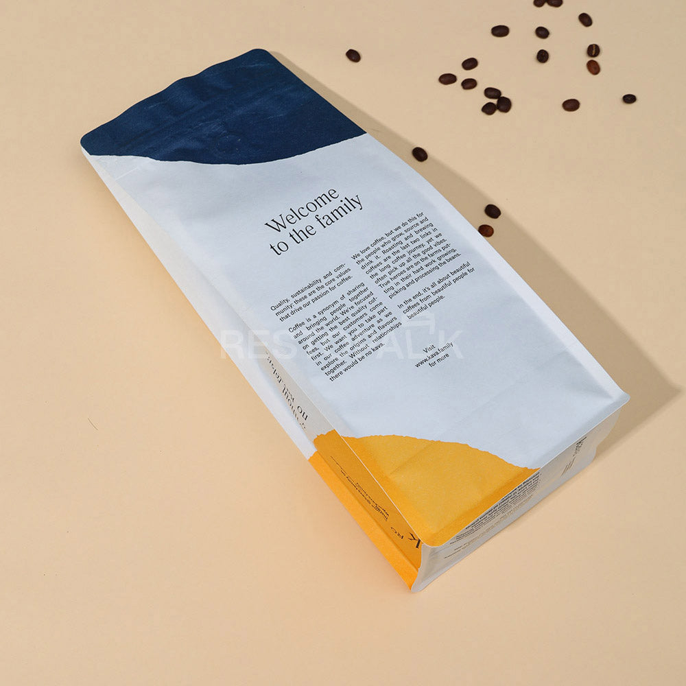 Custom White Kraft Paper Flat Bottom Coffee Bags with Zipper