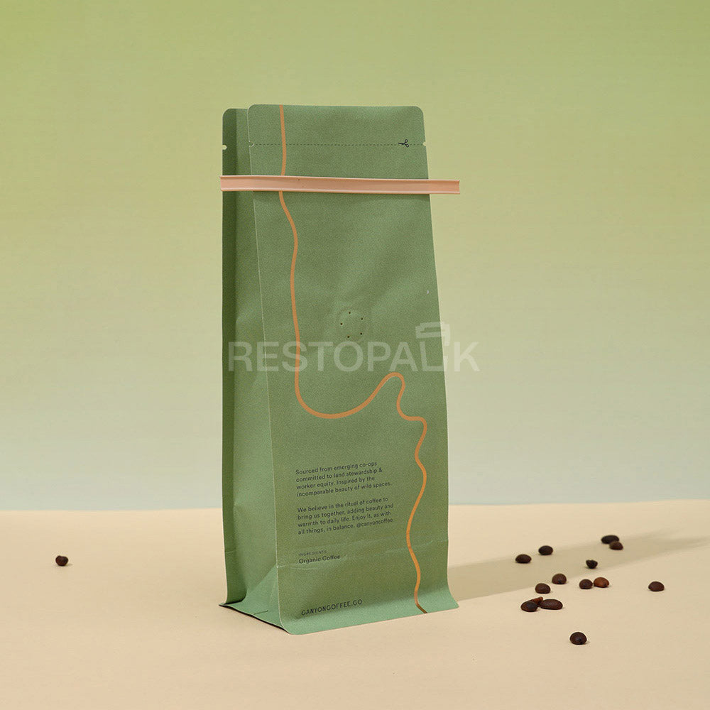 Custom Flat Bottom Coffee Bags with Tin Tie and Gold Foil Stamping