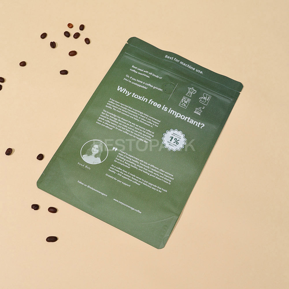 Custom Green Stand-up Coffee Bags with Zipper