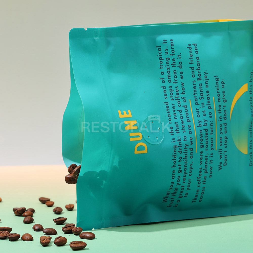 Custom Frosted Flat Bottom Coffee Bags with Zipper