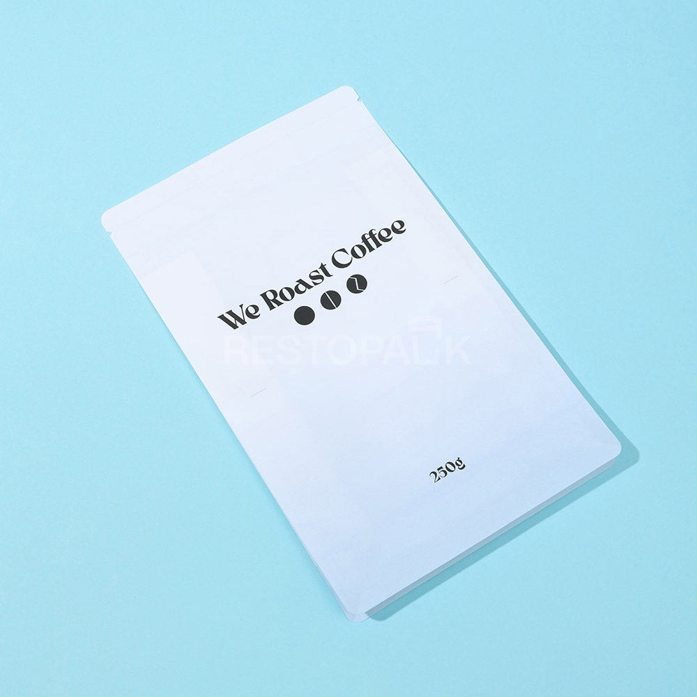 Custom White Matte Flat Bottom Coffee Bag with Zipper