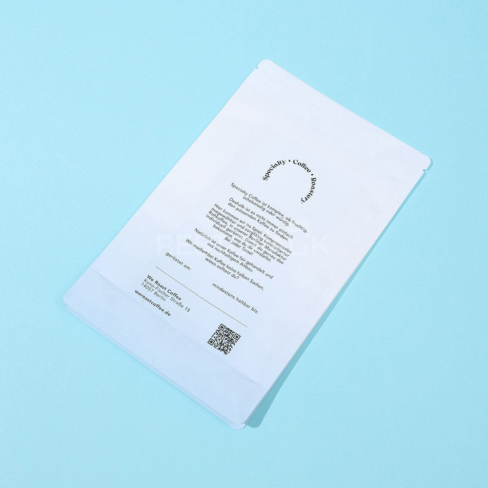 Custom White Matte Flat Bottom Coffee Bag with Zipper
