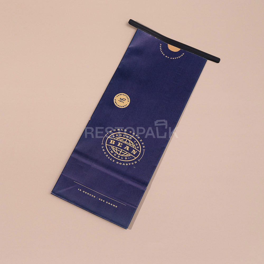 Custom Kraft Paper Flat Bottom Coffee Bags with Tin Tie