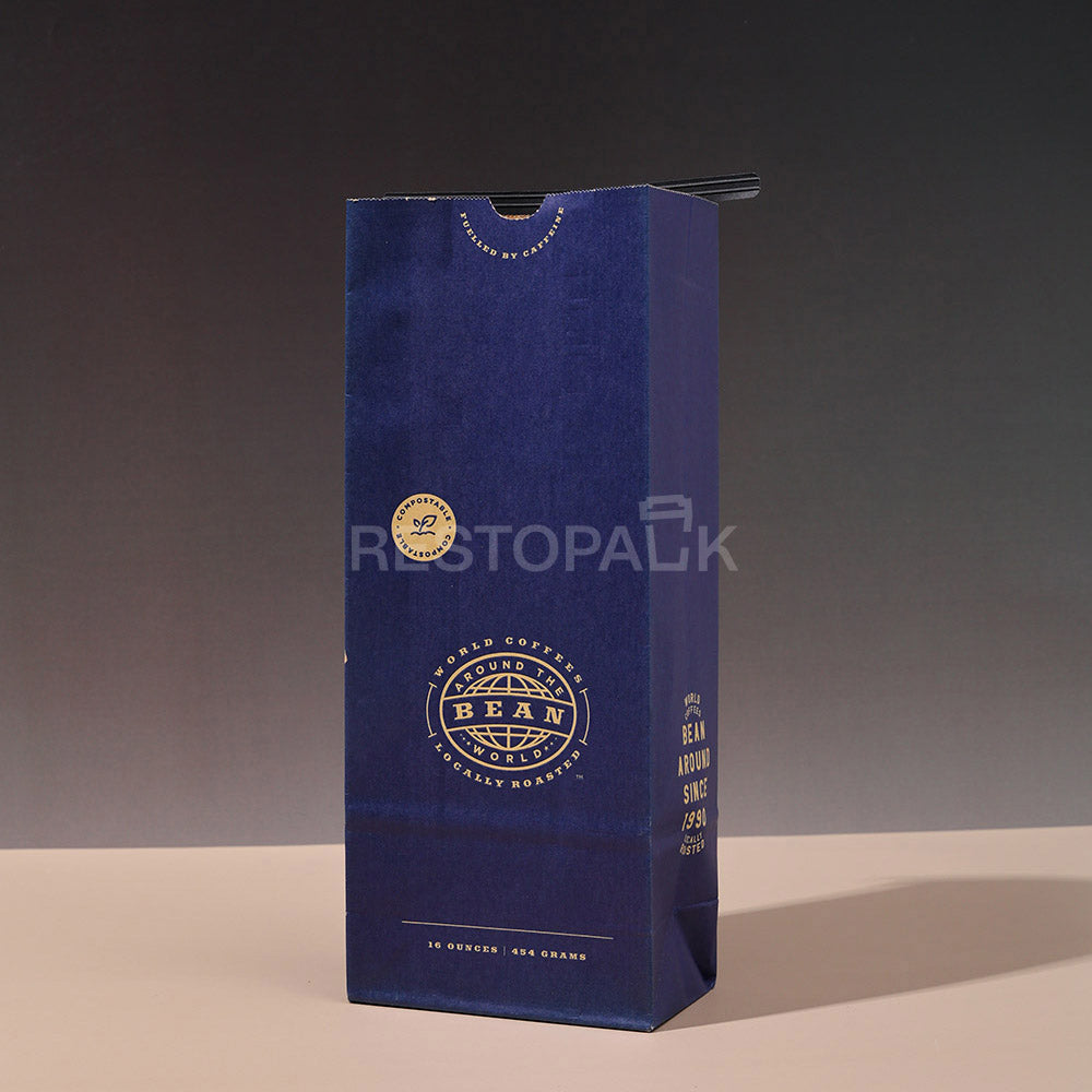 Custom Kraft Paper Flat Bottom Coffee Bags with Tin Tie