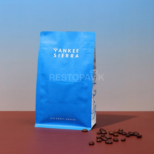 Laminated Kraft Paper Flat Bottom Coffee Bags with Zipper & Card Slot