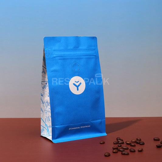 Laminated Kraft Paper Flat Bottom Coffee Bags with Zipper & Card Slot