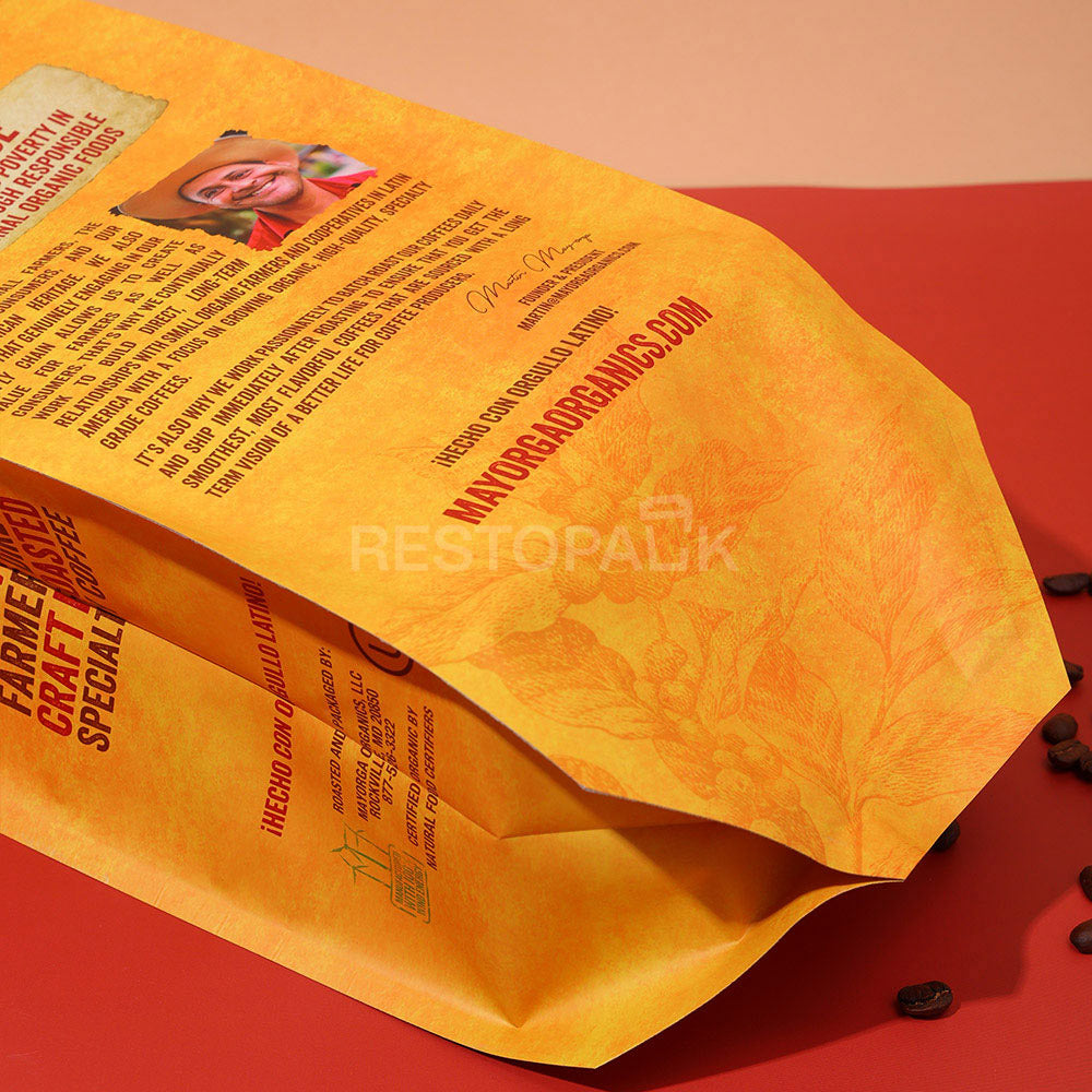 Custom Laminated Kraft Side Gusset Coffee Bags with Heat Seal