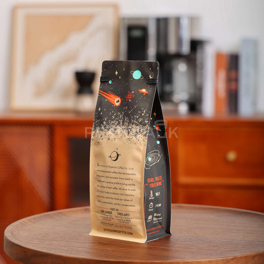 Custom Kraft Paper Flat Bottom Coffee Bags with Tin Tie
