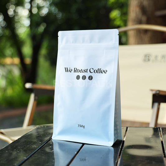 Custom White Matte Flat Bottom Coffee Bag with Zipper