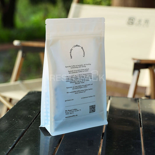 Custom White Matte Flat Bottom Coffee Bag with Zipper