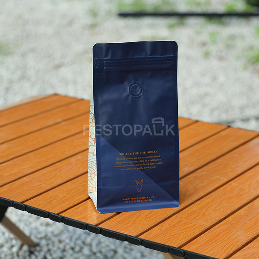 Custom Aluminum Foil and Kraft Paper Flat Bottom Coffee Bags with Zipper