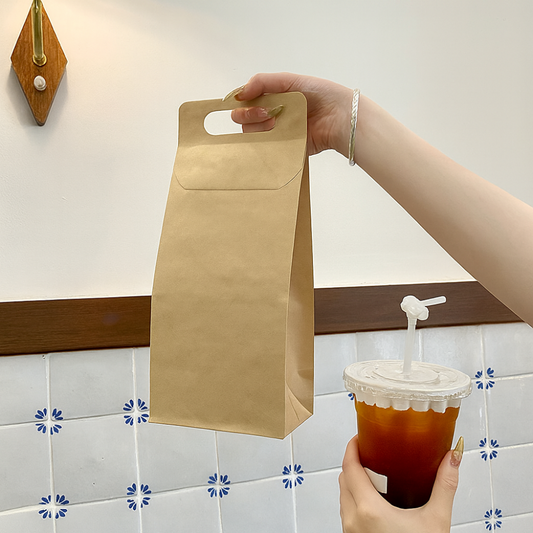 1-Cup Kraft Paper Takeaway Bags with Button Handle