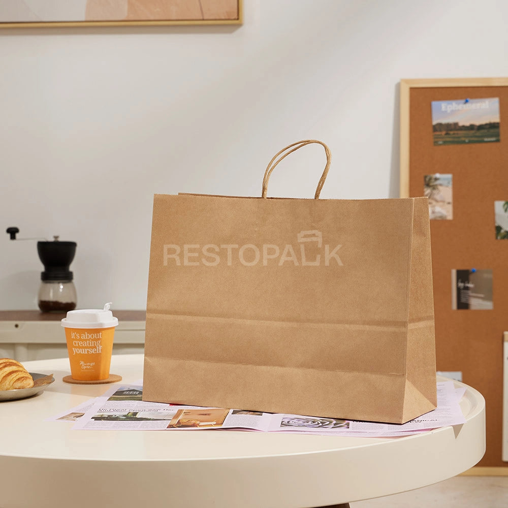 15 3/4" x 5 1/8" x 12 3/16" Tall Brown Kraft Paper Bag with Handles