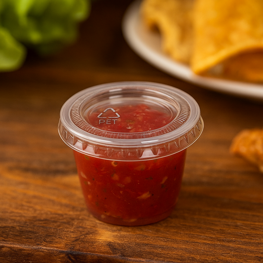1 oz Disposable Clear Plastic Sauce Cup with Lid