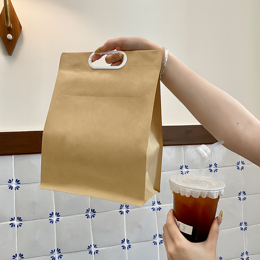 2-Cup Kraft Paper Takeaway Bags with Button Handle