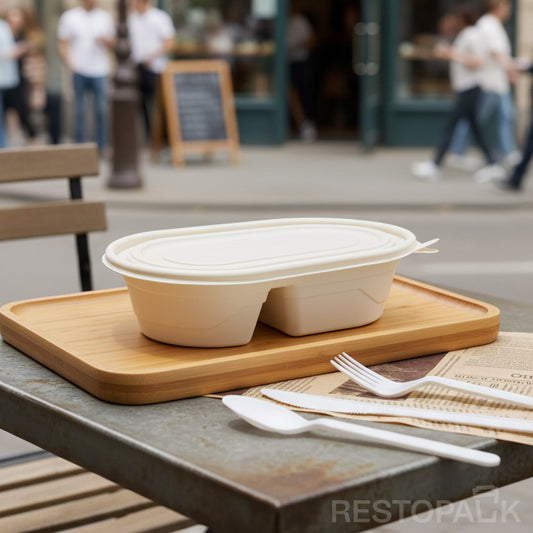 24 oz Cornstarch Salad Container – 2 Compartments