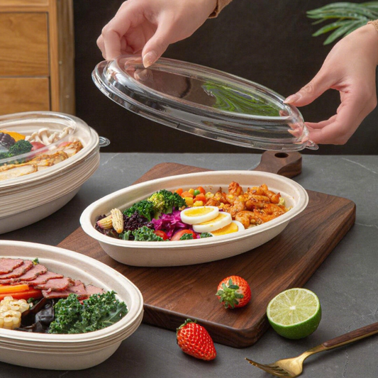 29 oz Single-Compartment Oval Salad Bowl with PET Lid