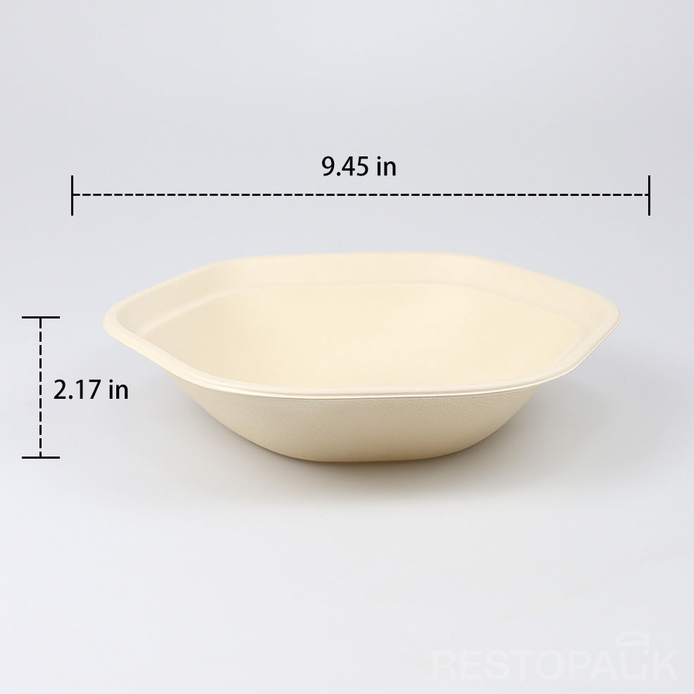 34 oz Hexagonal Bagasse Bowl – Compostable Bagasse Food Container
