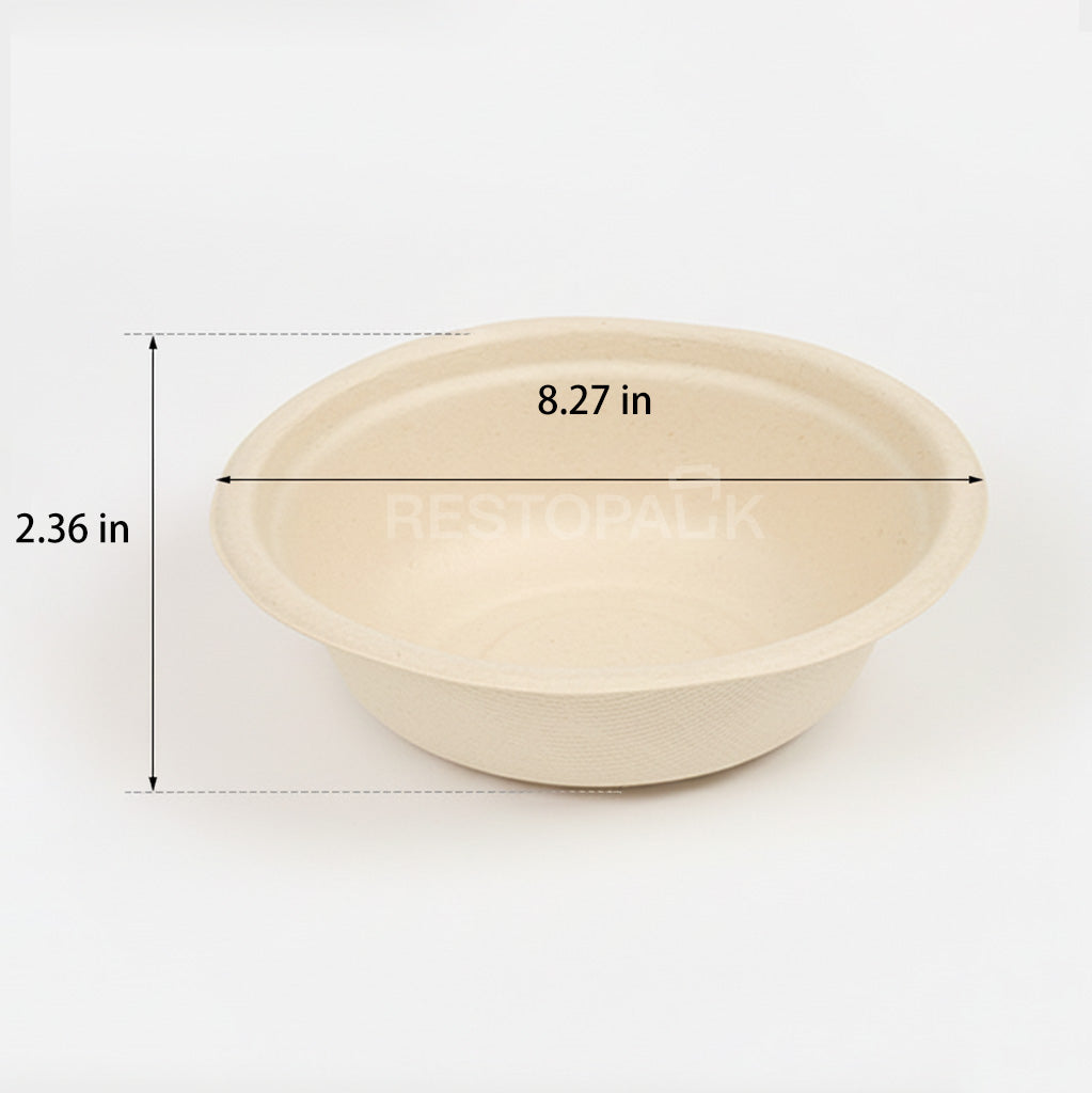 34 oz Sugarcane Pulp Bowl – Compostable Bagasse Food Container
